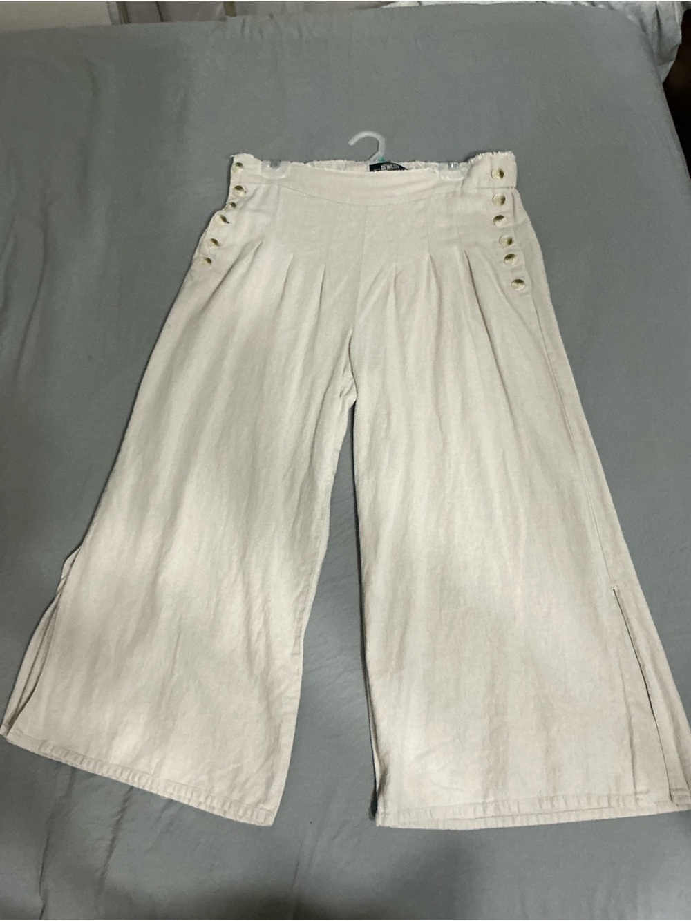 Wide-Leg Sailor Button Pants in Off-White
